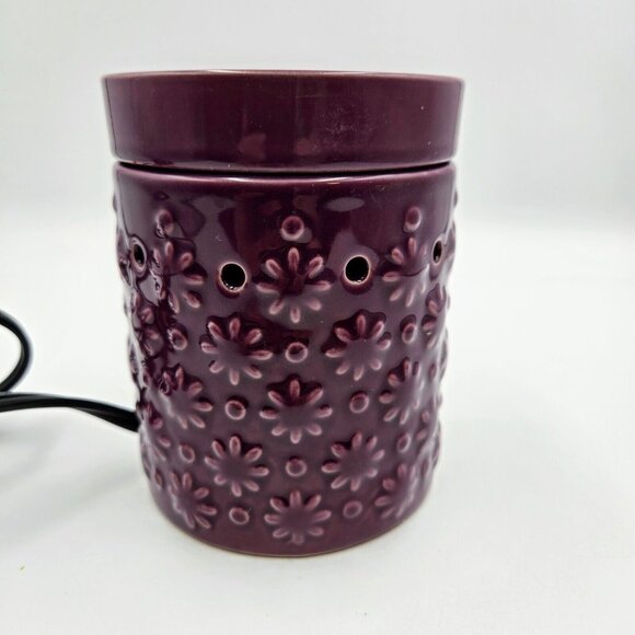 Scentsy Wax Warmer Cosmos Purple Floral Retired Embossed Full Sized Wax … - Picture 7 of 14